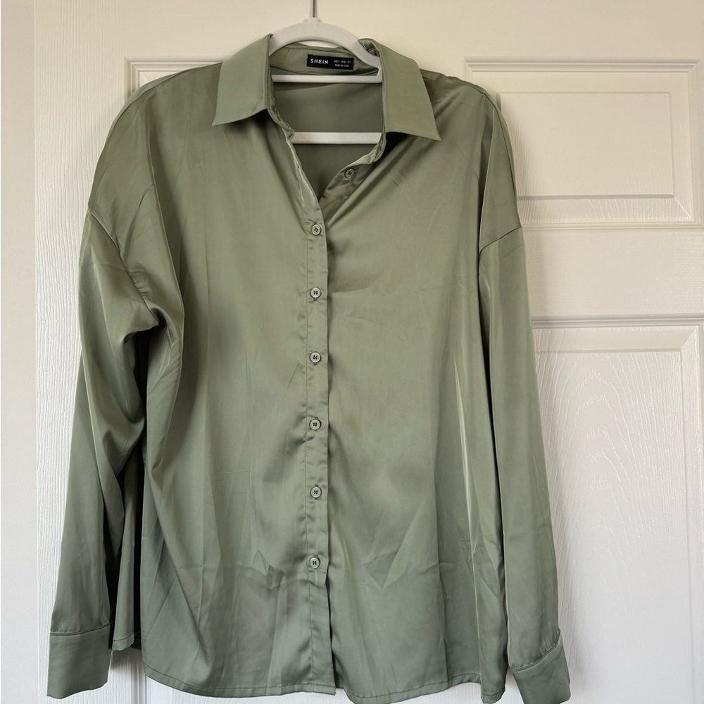 Satin Green Button Up Shirt